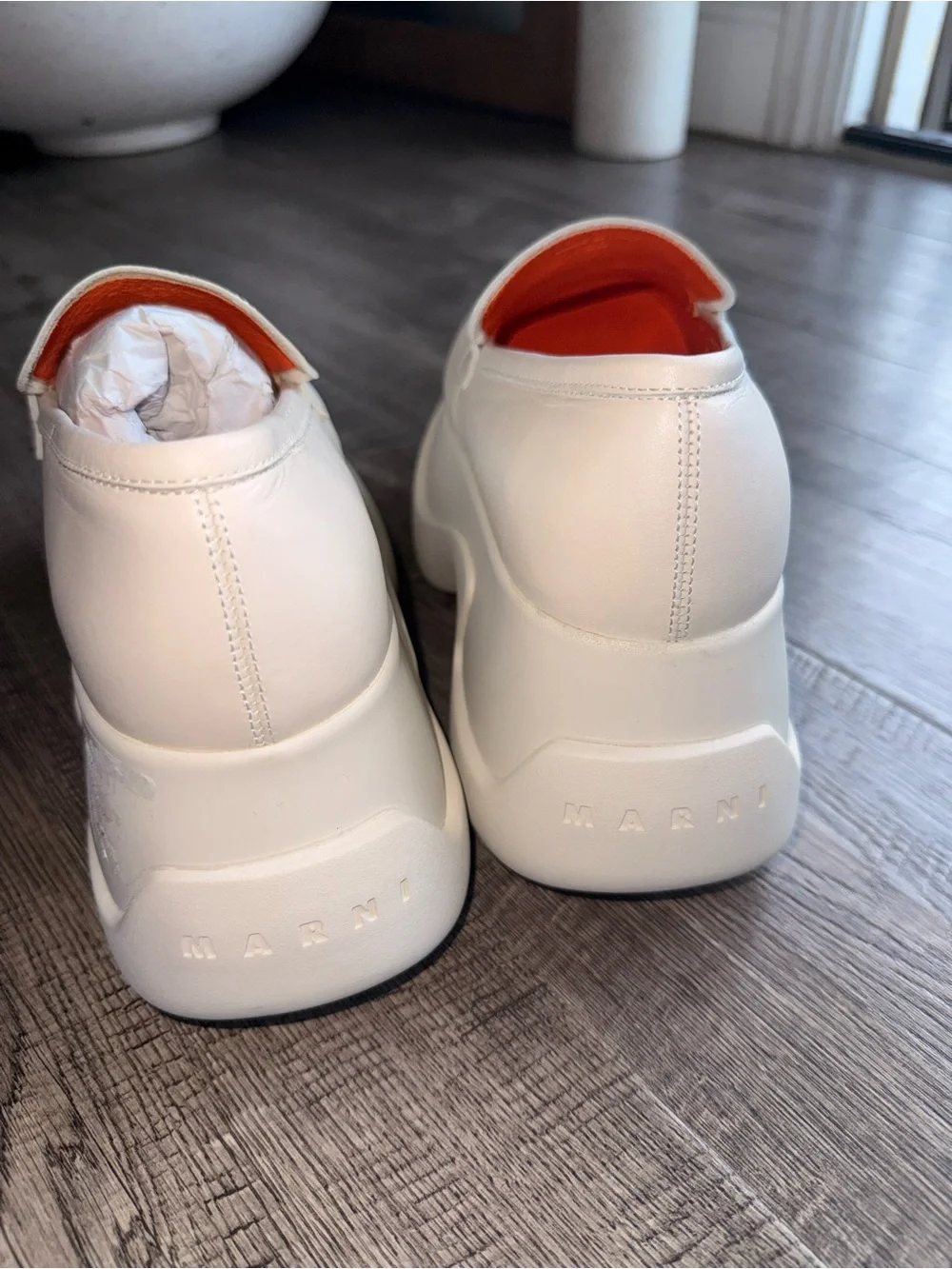 Marni Leather Chunky Penny Loafers Platform Moccasin Loafers in White